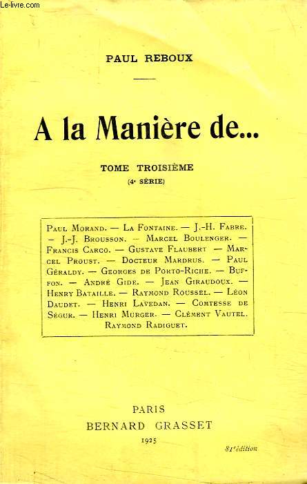 A LA MANIERE DE... TOME TROISIEME.