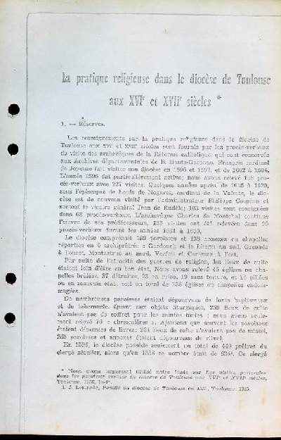 La pratique religieuse dans le diocse de Toulouse aux XVIe et XVIIe sicles.
