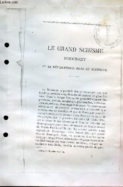Le Grand Schisme d'Occident et sa Rpercussion dans le Rouergue.
