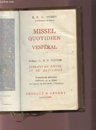 MISSEL QUOTIDIEN VESPERAL - EXTRAITS DU RITUEL ET DU BREVIAIRE.