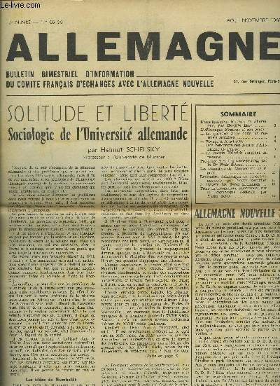 ALLEMAGNE - N65-66 - 12 ANNEE : Sociologie de l'universit allemande + La question juive dans les manuels scolaires + Voyage  Auschwitzz + Une rencontre des jeunes d'Allemagne et Isral + Le raciste Helmich candidat au rectorat...etc.