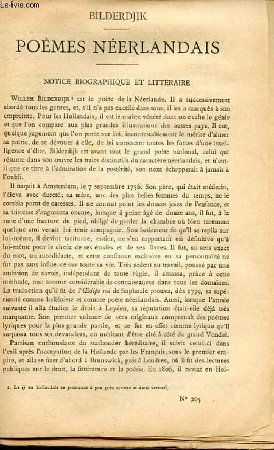 BIBLIOTHEQUE POPULAIRE N205 : POEMES NEERLANDAIS - L'HOMME, Episode de la Guerre des Gants, (Fragment de la chute du Premier Monde) / Les deux frres / La veuve de Zarfath / Funrailles / Tour  tour / Le homard / La douleur,etc