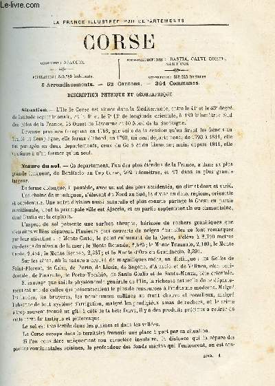 CORSE /  LA FRANCE ILLUSTREE PAR DEPARTEMENTS (EXTRAIT DU TOME II - EN FEUILLETS) : Description physique et gographique, Histoire du dpartement et des villes, bourgs et chteaux les plus remarquables
