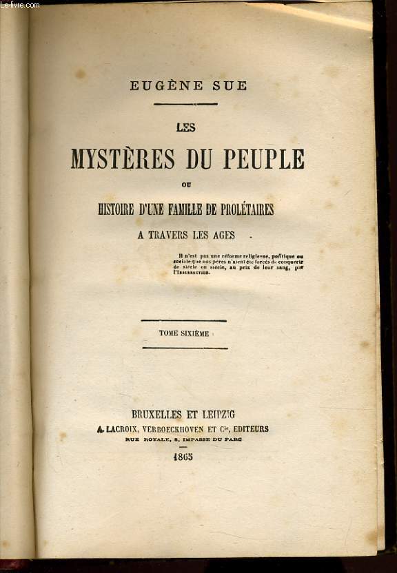 LES MYSTERES DU PEUPLES ou histoire d'une famille de proltaires tome 6 -  La coquille du plerin ou Fergan le carrier