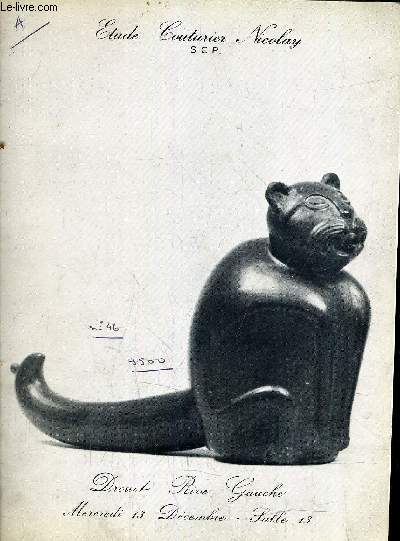 CATALOGUE DE VENTES AUX ENCHERES DROUTO RIVE GAUCHE SALLE N13 LE MERCREDI 13 DECEMBRE 1978 A 14H TERRES CUITES ANTIQUES DE TUNISIE - CERAMIQUES PRECOLOMBIENNES - MEUBLES ET OBJETS D'ART - TAPISSERIES TAPIS BOISERIES.
