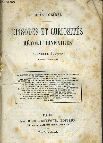 EPISODES ET CURIOSITES REVOLUTIONNAIRES - NOUVELLE EDITION REVUE ET AUGMENTEE.