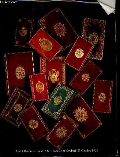 CATALOGUE DE VENTES AUX ENCHERES - AUTOGRAPHES DESSINS GRAVURES PHOTOGRAPHIES BIBLIOTHEQUE DE MONSIEUR G*** LIVRES DES XVI XVII ET XVIIIE LIVRES DU XIXE SIECLE RELIURES EN MAROQUIN AUX ARMES - 22 ET 23 OCT. 1998 - HOTEL DROUOT.