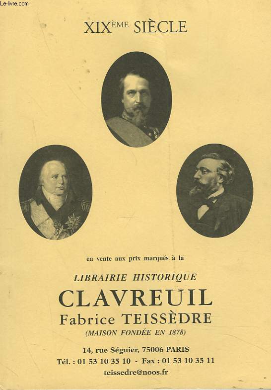 XIXe SIECLE. LIBRAIRIE HISTORIQUE. CLAVREUIL