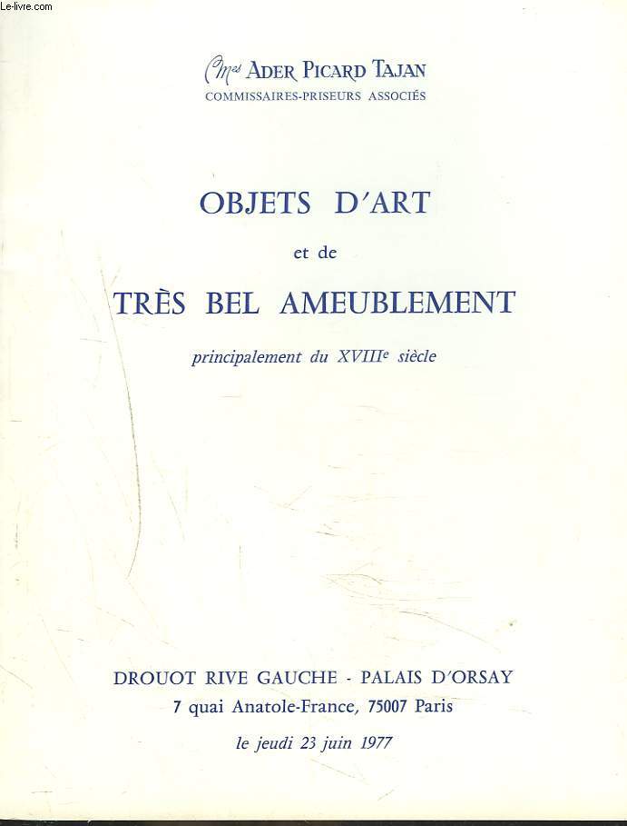 OBJETS D'ART ET DE TRES BEL  AMEUBLEMENT, PRINCIPALEMENT DU XVIIIe SIECLE. LE 23 JUIN 1977.