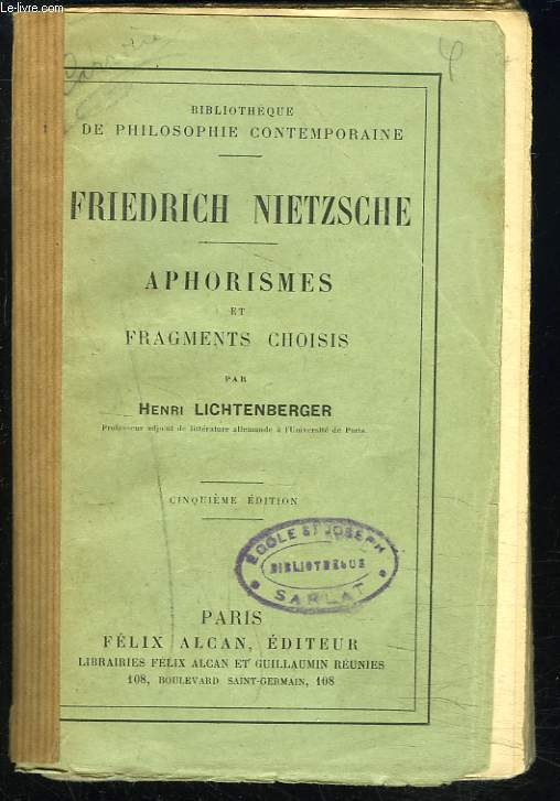 APHORISMES ET FRAGMENTS CHOISIS par Henri Lichtenberger.