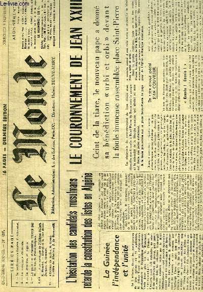 LOT DE JOURNAUX DE 1958 - LE MONDE - LA FRANCE LA NOUVELLE REPUBLIQUE - LA CROIX QUOTIDIEN CATHOLIQUE D'INFORMATION