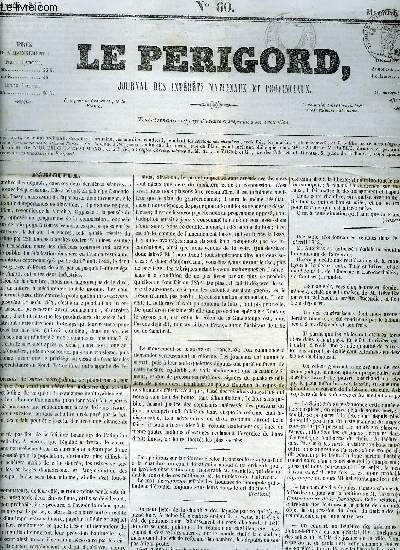LE PERIGORD JOURNAL DES INTERETS NATIONAUX ET PROVINCIAUX N60 1843 -  Prigueux - le cur mdecin nouvelle (suite) - extrieur - intrieur - chambre des dputs prsidence de M.Sauzet - correspondance particulire - annonces : Libraire Bayle etc.