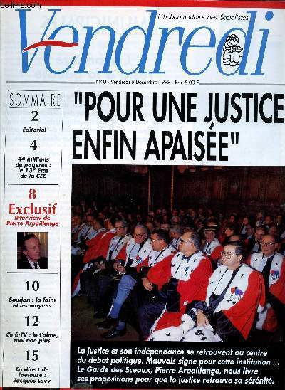 VENDREDI / L'HEBDOMADAIRE DES SOCIALISTES / DU NUMERO 0 A 153 / DU 9 DECEMBRE 1988 A SEPTEMBRE 1992.