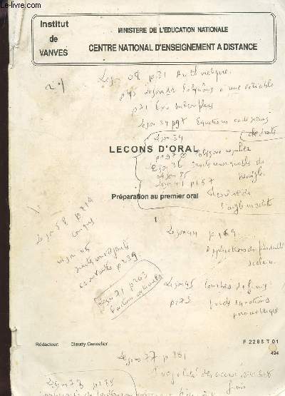 LECON ORALE - PREPARATION AU PREMIER ORAL.