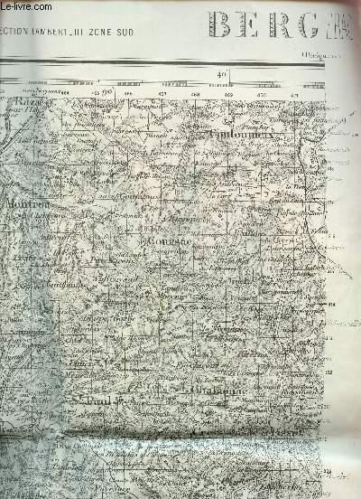 1 CARTE DE BERGERAC  EN NOIR ET BLANC DE DIMENSION 50 CM X 70 CM ENVIRON / N  - TYPE 1889 / CARROYAGE KILOMETRIQUE - PROJECTION LAMBERT - III ZONE SUD.