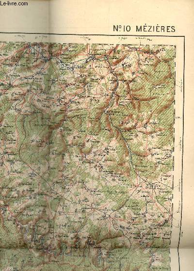 1 CARTE COULEURS DEPLIANTE N10 - MEZIERES   - DE DIMENSION 55 Cm X 70 Cm - Carte de France et des frontires  1/200 000 (type 1912).