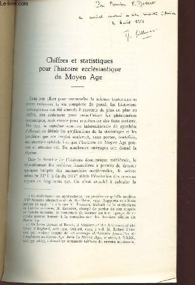 CHIFFRES ET STATISTIQUES POUR L'HISTOIRE ECCLESIASTIQUE DU MOYEN AGE / EXTRAIT DE LA 