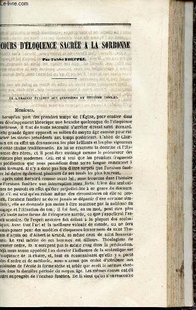 Cours d'eloquence sacre a la Sorbonne : de l'oraison funebre aux 15e et 16e siecles / Discours sur l'amour de Jesus-Christ / sermon en faveur de l'Eglise inacheve d'Arromanches