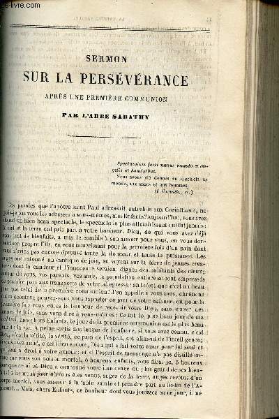 SERMON SUR LA PERSEVERANCE apres une premiere communionSaint Vincent de paul.
