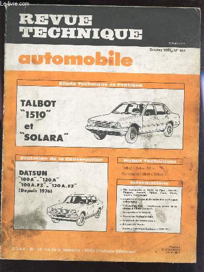 REVUE TECHNIQUE AUTOMOBILE OCTOBRE 1980 N 404