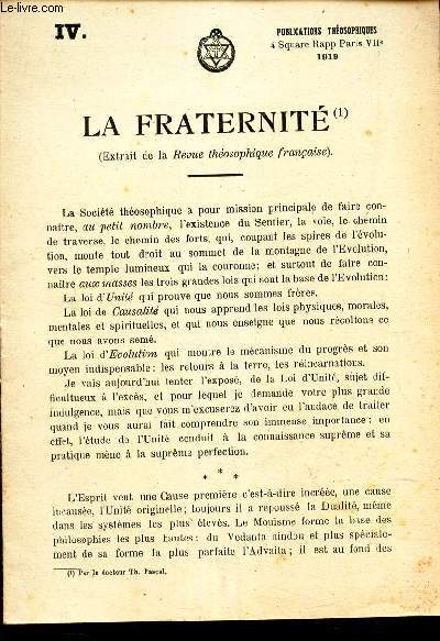 LA FRATERNITE / extrait de la REVUE THEOSOPHIQUE FRANCAISE.
