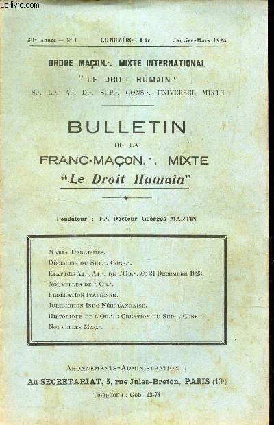 BULLETIN de la Franc-Macon. Mixte 