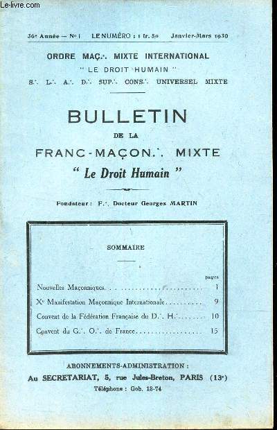 BULLETIN de la Franc-Macon. Mixte 