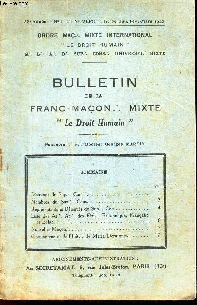 BULLETIN de la Franc-Macon. Mixte 
