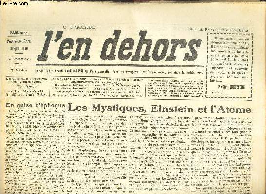 L'EN DEHORS - N184-185 - MI-JUIN 1930 - LES MYSTIQUES, EINSTEIN ET L'ATOME - ORDRE ET ANARCHIE.. ETC