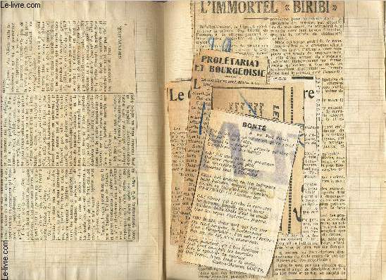 LOT DE QUELQUES COUPURES DE PRESSE REGROUPEES DANS UN CAHIER TRAITANT DE : SUJETS DIVERS.