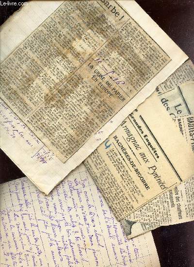 LOT DE QUELQUES COUPURES DE PRESSE REGROUPEES DANS UN CAHIER TRAITANT DE : SUJETS DIVERS