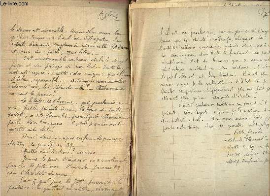 NOTES MANUSCRITES REGROUPEES DANS UN CAHIER TRAITANT DE : EGLISE.