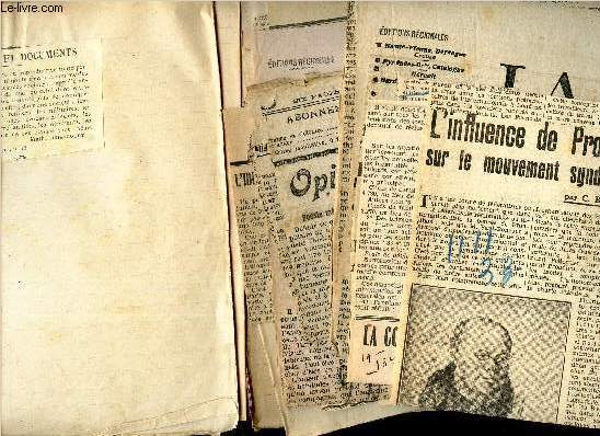 LOT IMPORTANT DE COUPURES DE PRESSE REGROUPEES DANS UN CAHIER TRAITANT DE :SUJETS DIVERS dont Plitique, Proudhon, Police, prison - PArdon etc