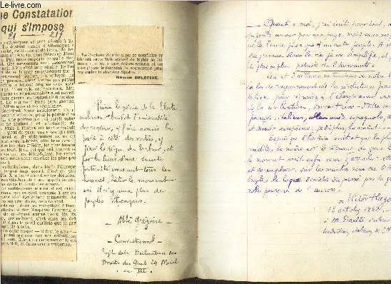 LOT DE NOMBREUSES COUPURES DE  PRESSE regroupes dans un cahier TRAITANT DE : L'INTENRATIONALE.