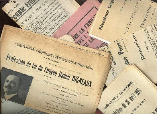 LOT DE DOCUMENTS CONCERNANT LES ELECTIONS LEGISLATIVES DU 26 AVRIL 1936 (PROSPECTUS - CANDIDATS)