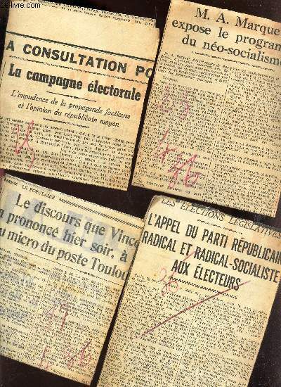 LOT DE ' EXTRAITS DE COUPURES DE PRESSE sur la politique en 1936.