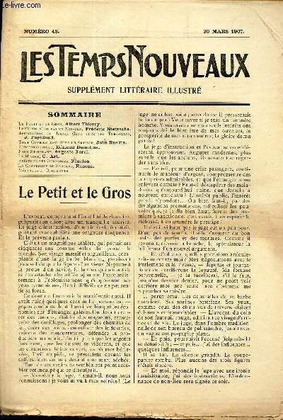 LES TEMPS NOUVEAUX - supplement litteraire - TOME 5eme -N48/ Le petit et le gros/Le genie n'est pas un miracle/Association de jeunes gens chez les Turcomans/Tout ouvrier doit tre un artiste/fonctionnarisme/La misere/excrons les guerriers/La confession