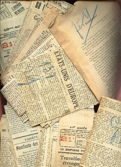 LOT DE NOMBREUSES COUPURES DE PRESSE TRAITANT DE SUJETS DIVERS  MAIS DE L'EUROPE (principalement)