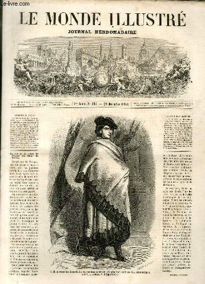 LE MONDE ILLUSTRE N194 S. M. la reine des Deux-Siciles en costume calabrais