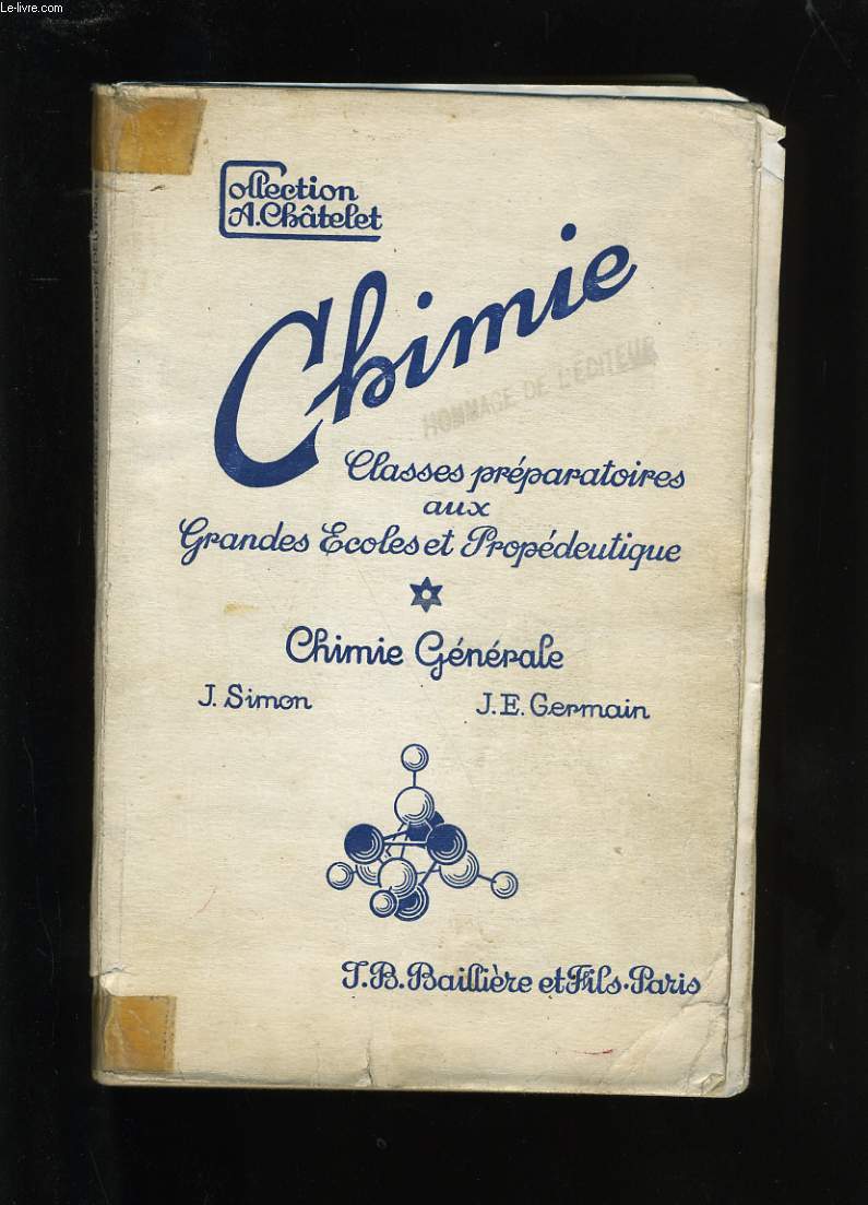 COURS DE CHIMIE.  TOME 1. CHIMIE GENERALE.
