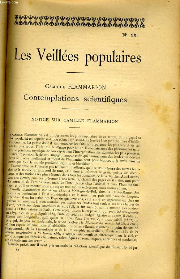 LES VEILLEEES POPULAIRES N12 - CAMILLE FLAMMARION, RONTEMPLATIONS SCIENTIFIQUES