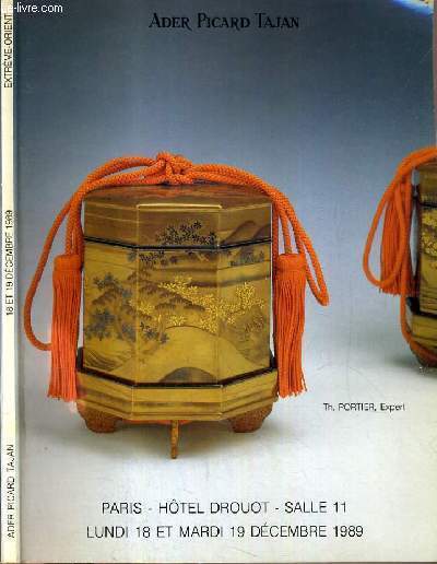 CATALOGUE DE VENTE AUX ENCHERES - HOTEL DROUOT - ART D'EXTREME ORIENT - CERAMIQUE DE LA CHINE - LAQUES, INRO, MASQUE DE NO NETSUKE EN IVOIRE ET EN BOIS - PEINTURES - ESTAMPES - SALLE 11- 18 et 19 DECEMBRE 1989.