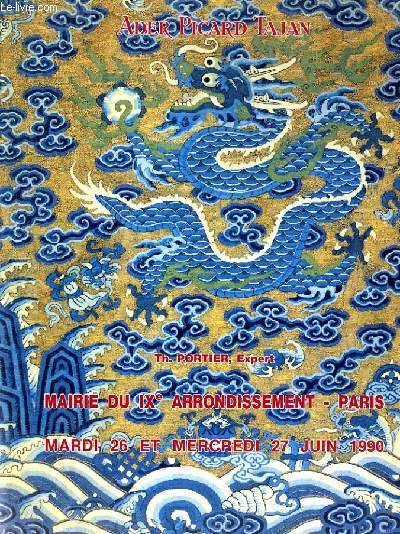 CATALOGUE DE VENTE AUX ENCHERES - MAIRIE DU IXe ARRONDISSEMENT - ART D'EXTREME-ORIENT - CERAMIQUE DE LA CHINE ETC.... - PEINTURES JAPONAISES ET CHINOISES DES XVIIe - XVIIIe et XIXe SIECLES - 26 et 27 JUIN 1990.