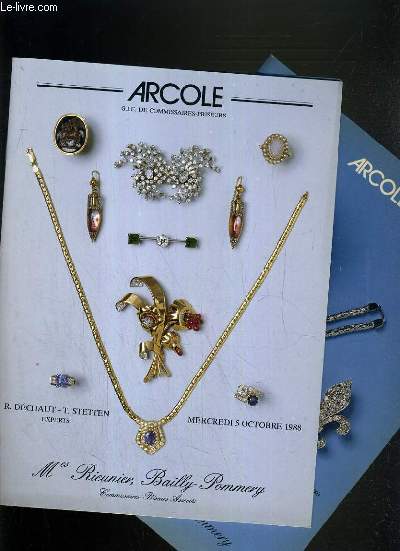 LOT DE 2 CATALOGUES DE VENTE AU ENCHERE - DROUOT RICHELIEU DROUOT - BEAUX BIJOUX ANCIENS ET MODERNES - OBJETS DE VITRINE - ORFEVRERIE ANCIENNE -  5 OCT. 1988 et 7 NOV. 1990