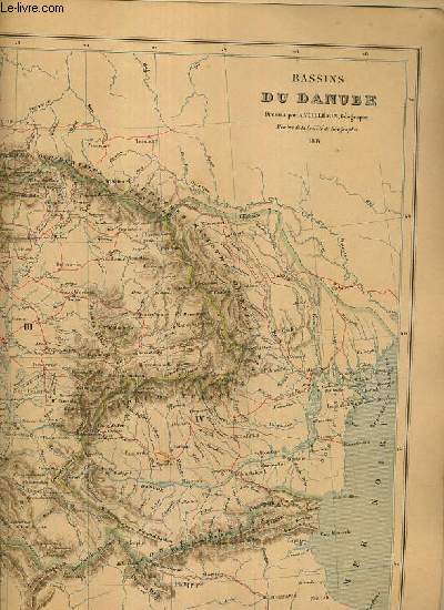 1 CARTE - BASSINS DU DANUBE - dimension: 47 x 34.5 cm environs - ECHELLE: 1/4 000 000 Km