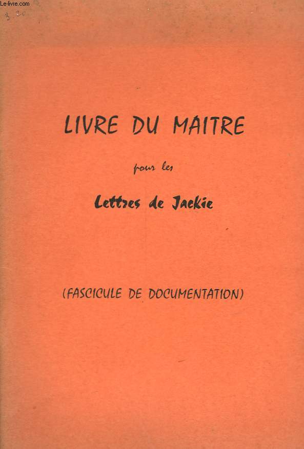 LIVRE DU MAITRE POU LES LETTRES DE JACKIE