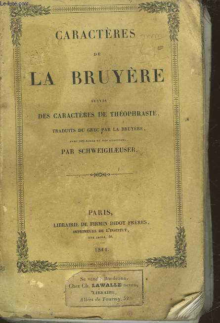 CARACTERES DE LA BRUYERE SUIVI DES CARACTERES DE THEOPHRASTE
