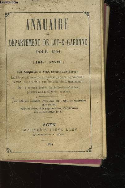 ANNUAIRE DU DEPARTEMENT DU LOT-ET-GARONNE POUR 1894