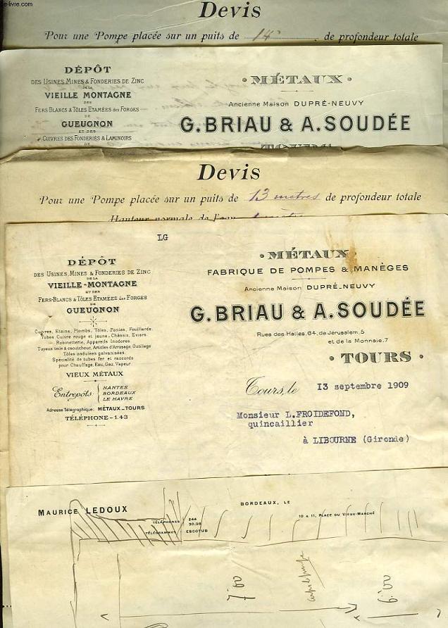 1 LOT DE 4 FACTURES ANCIENNES - G. BRIAU ET A. SOUDEE
