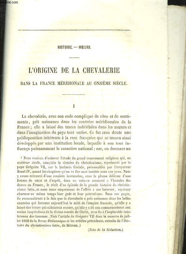 EXTRAIT DE LA REVUE BRITANNIQUE - HISTOIRE - MOEURS - L'ORGINE DE LA CHEVALERIE DANS LA FRANCE MERIDIONALE AU 11 SIECLE